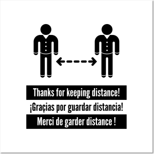 Thanks for keeping distance! (Corona Virus / Multilingual / Black) Posters and Art